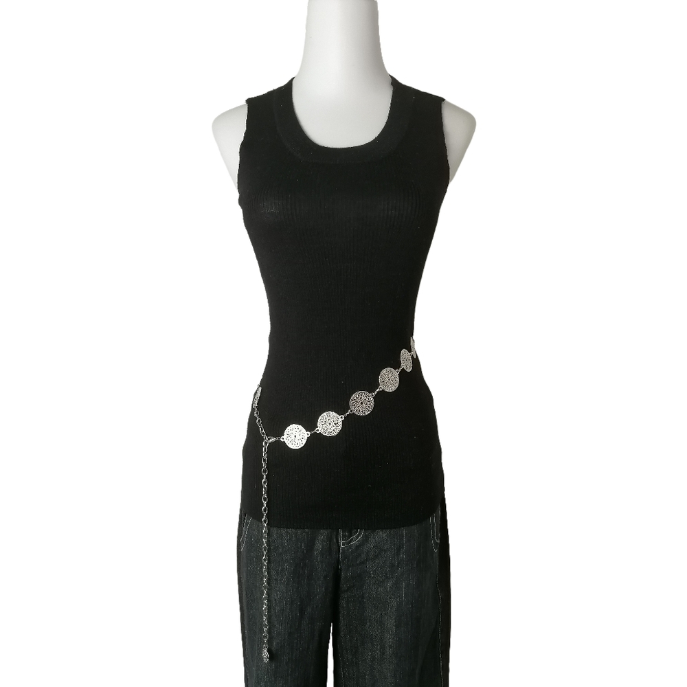 🐝 black crew neck sleeveless slim-fit knit top